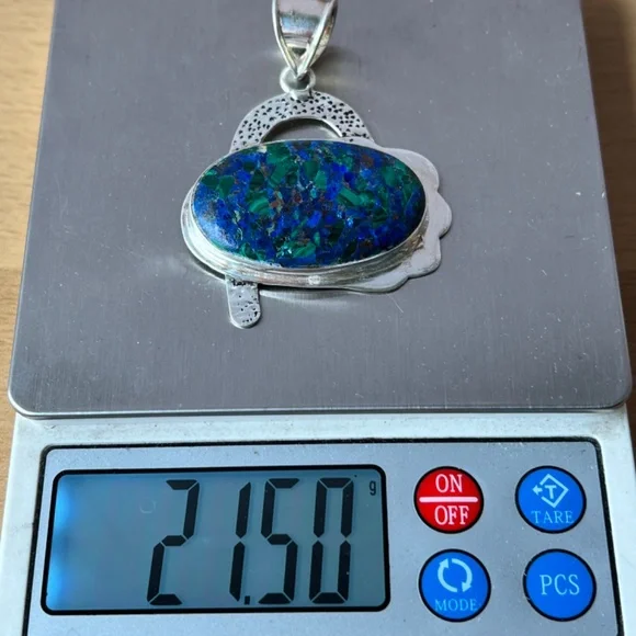 OVERSIZED STATEMENT LAPIS MALACHITE CHRYSOCOLLA PENDANT 925 STERLING SILVER